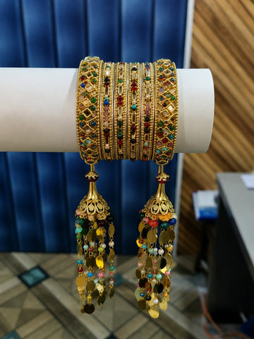 Gold-Tone Bridal Bangles with Latkans