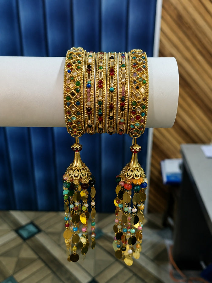 Gold-Tone Bridal Bangles with Latkans