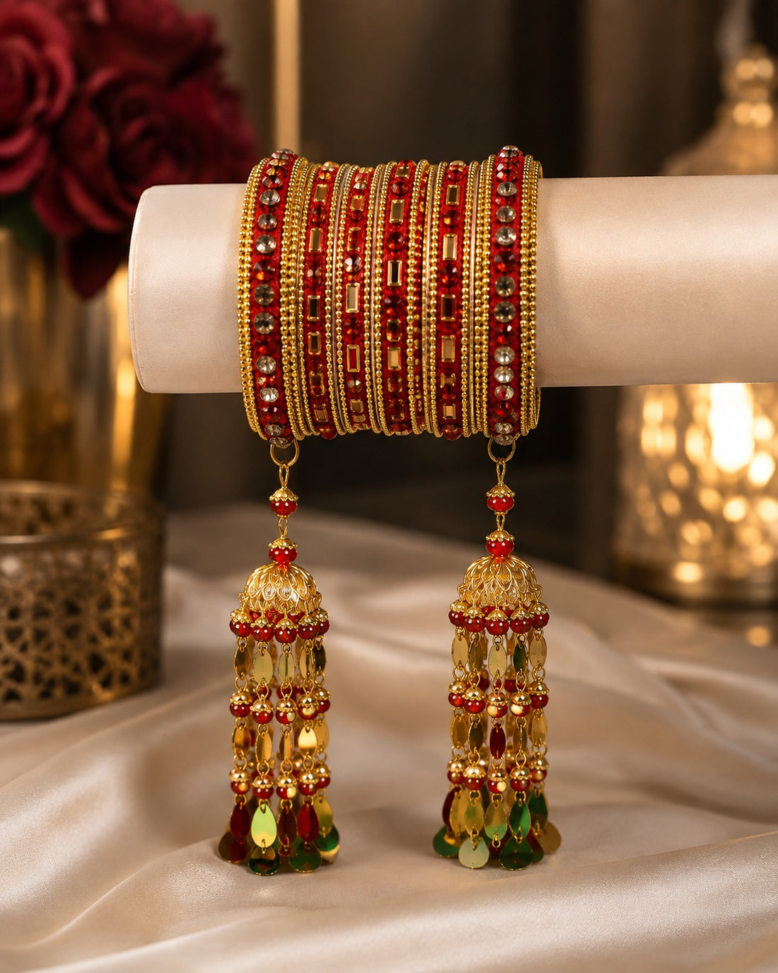 Gold-Tone Square Stone Bangles