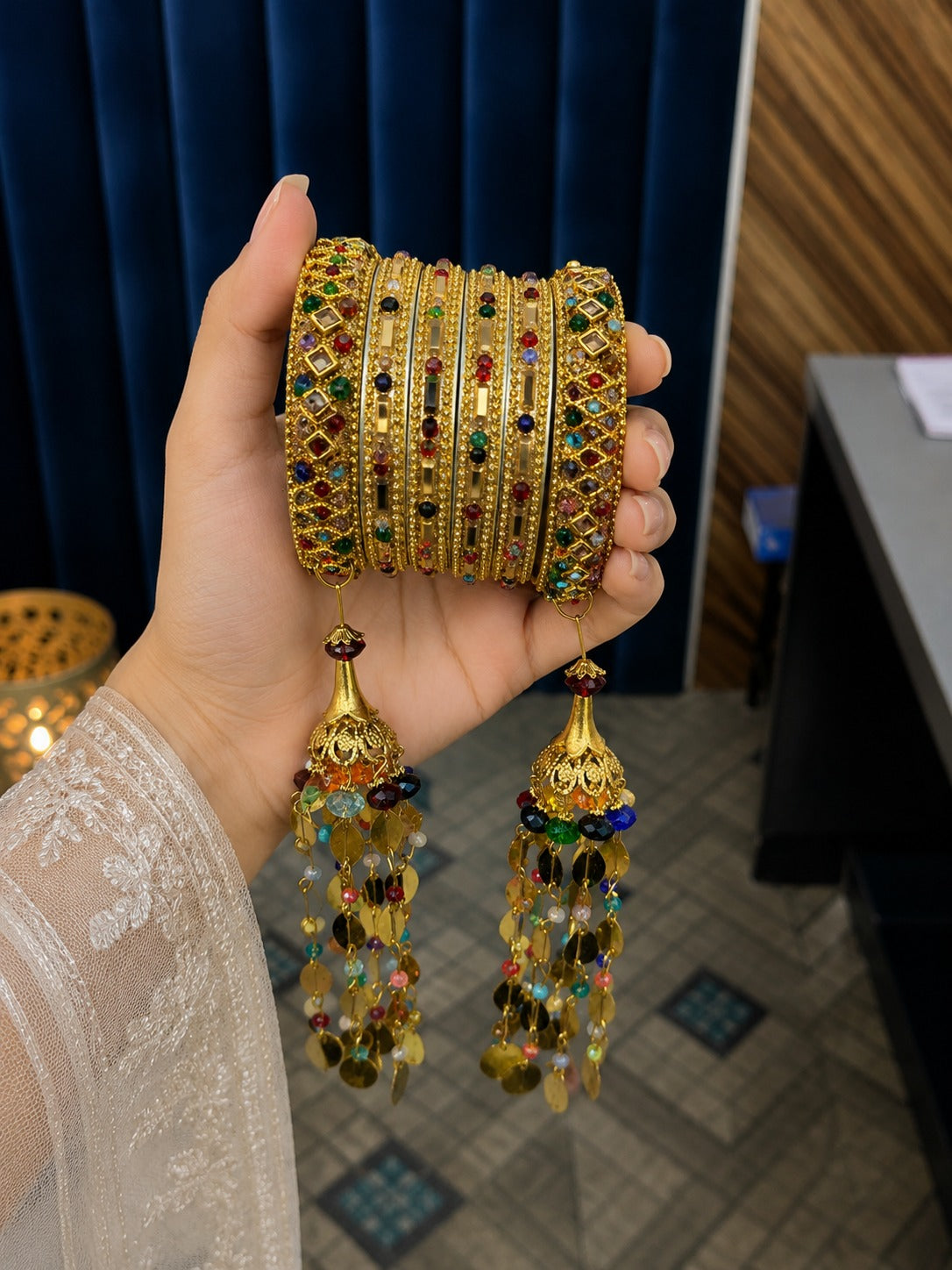 Gold-Tone Bridal Bangles with Latkans